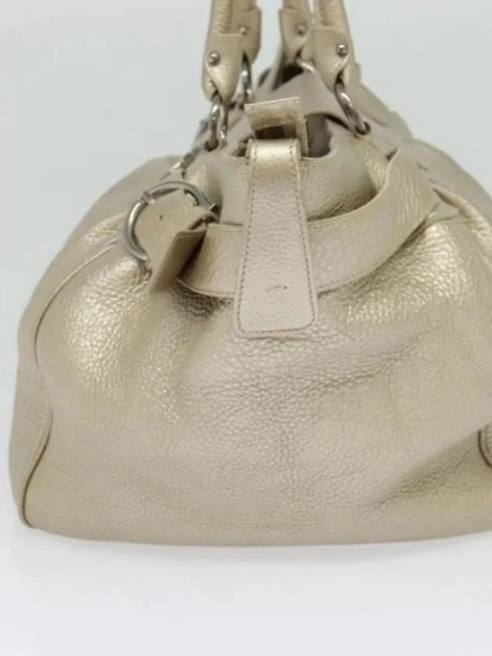 Salvatore Ferragamo Gancini Tote Bag Leather Silver Gold Auth JB034